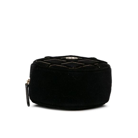 Pre Loved Chanel Round Velvet Chain Bag Sequin Embellished Women Black Crossbody - Picture 5 of 8